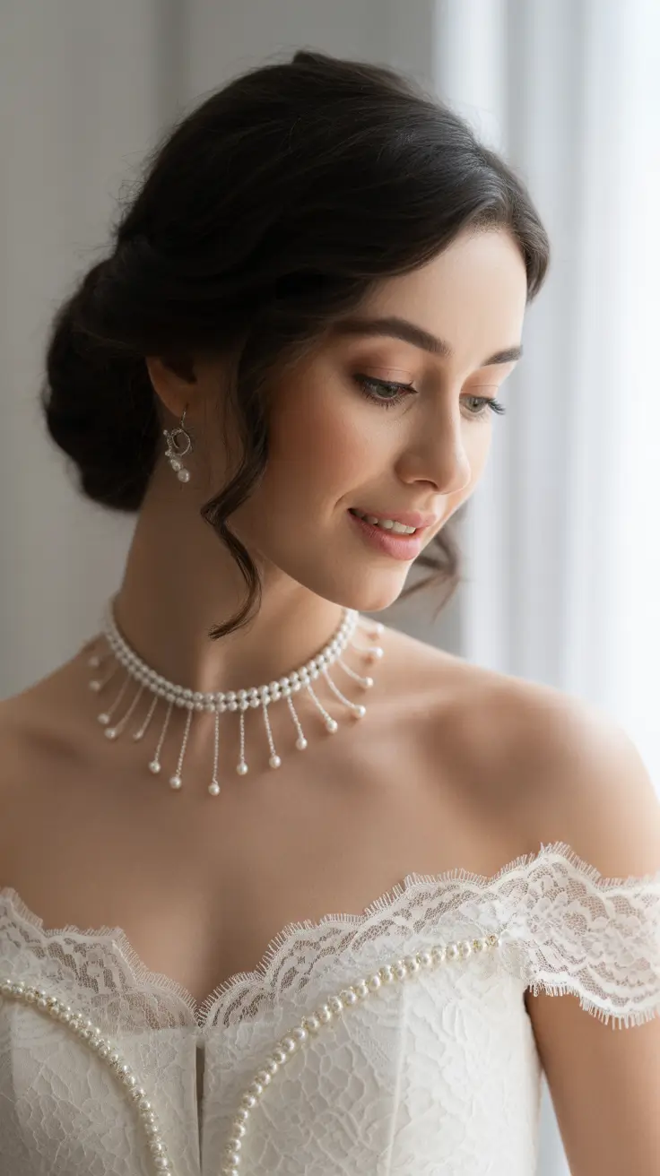 simple spring wedding hairstyle for 2026 Low Romantic Updo with Pearls