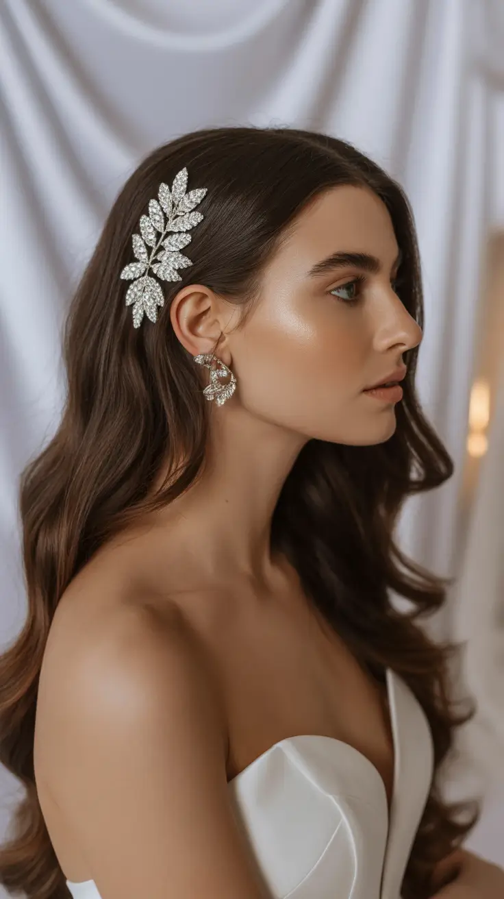 simple spring wedding hairstyle for 2026 Glossy Side Waves with a Statement Clip