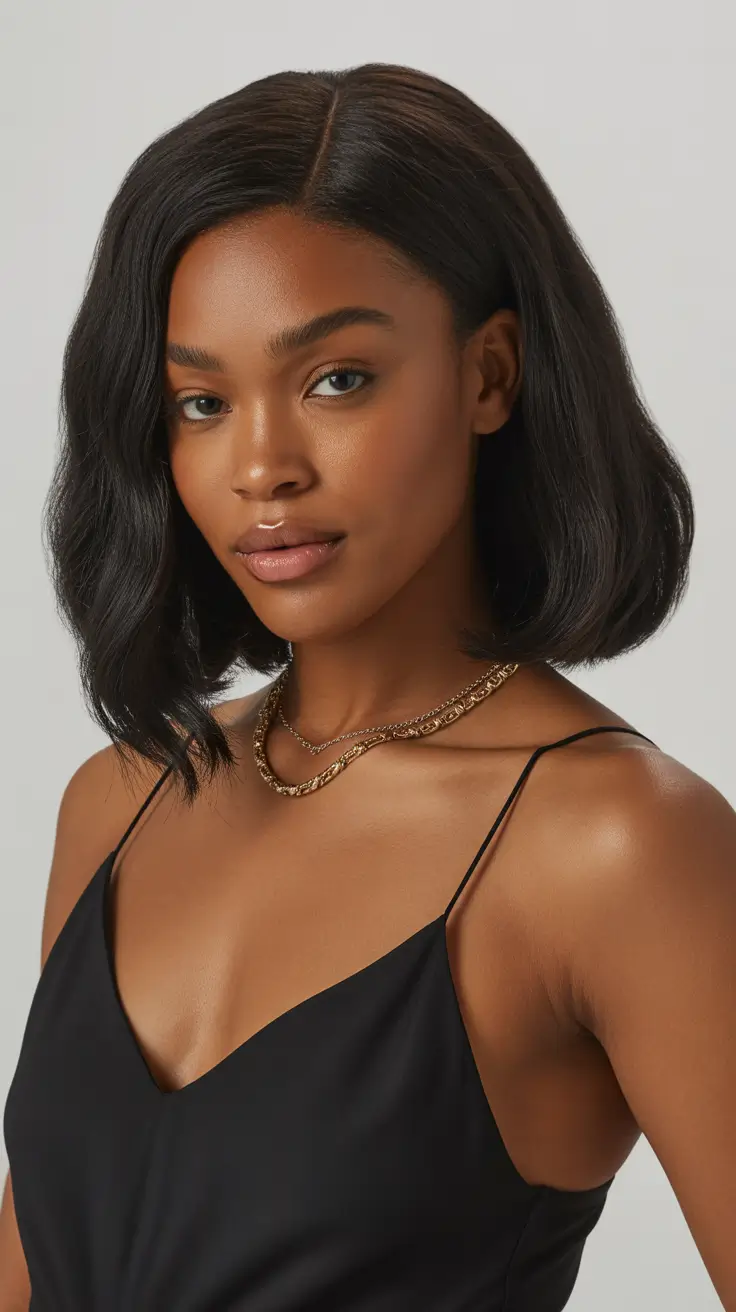 subtle spring hair color for dark skin 2026 Soft Cocoa Bob with Seamless Tone