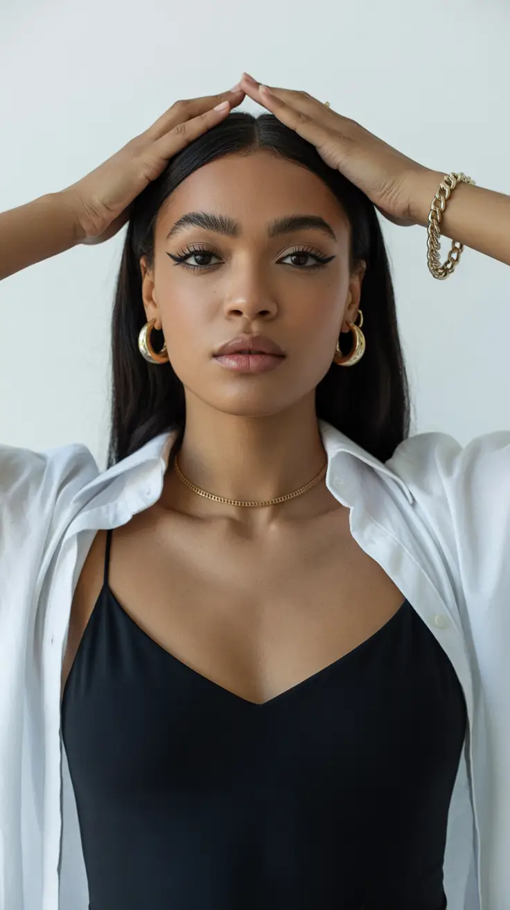 subtle spring hair color for dark skin 2026 Soft Black Glass Straight Minimalism