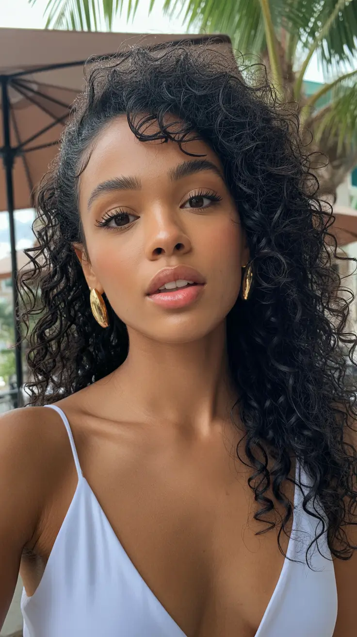 subtle spring hair color for dark skin 2026 Natural Espresso Curls with Sunlit Sheen