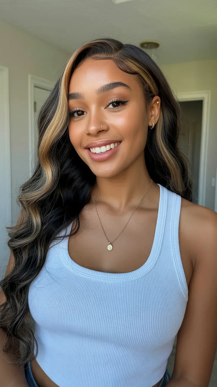 subtle spring hair color for dark skin 2026 Espresso Lengths with Caramel Face Framing