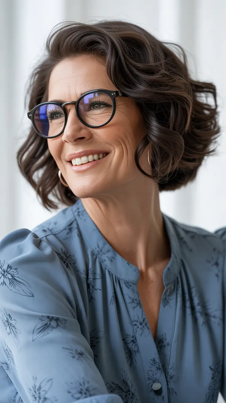 trendy spring haircuts for women over 50 2026 Bob with Glasses
