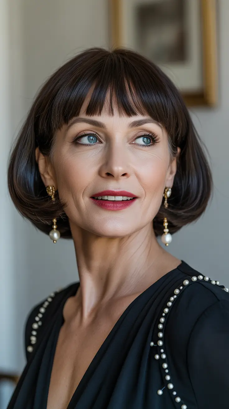 trendy spring haircuts for women over 50 2026 Pageboy with Bangs