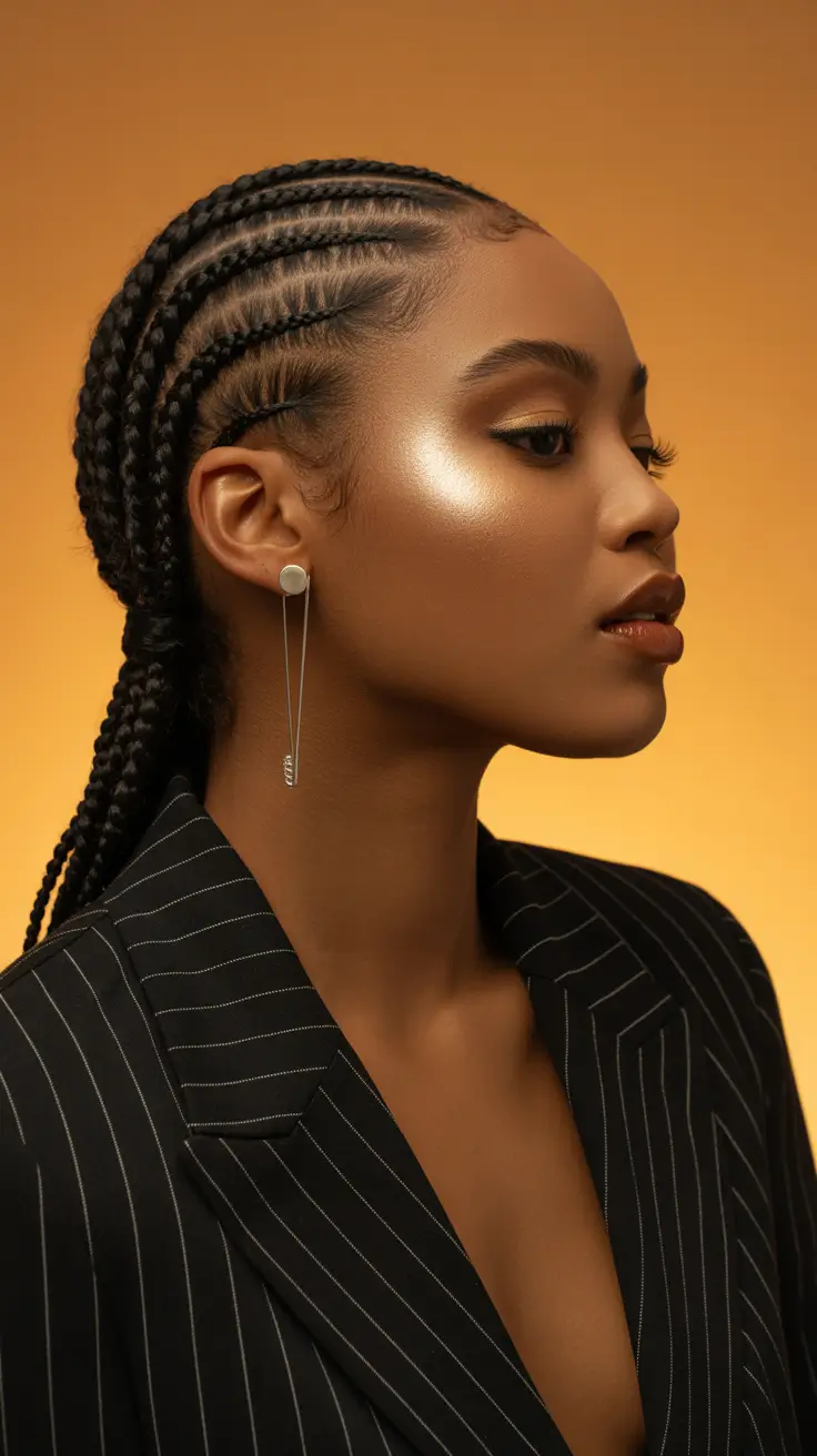 trendy spring hairstyle for black women 2026 Sleek Cornrow Braided Back with Clean Parting