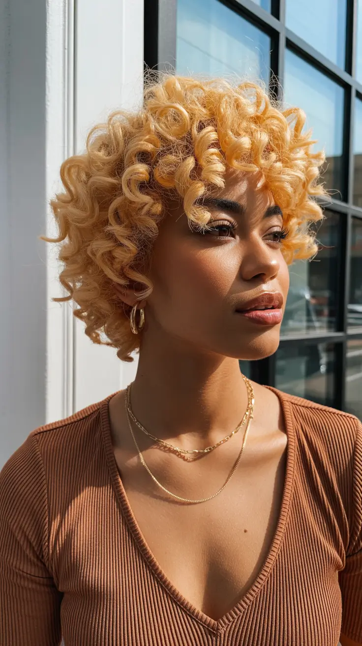 trendy spring hairstyle for black women 2026 Short Golden Blonde Spiral Curl Crop