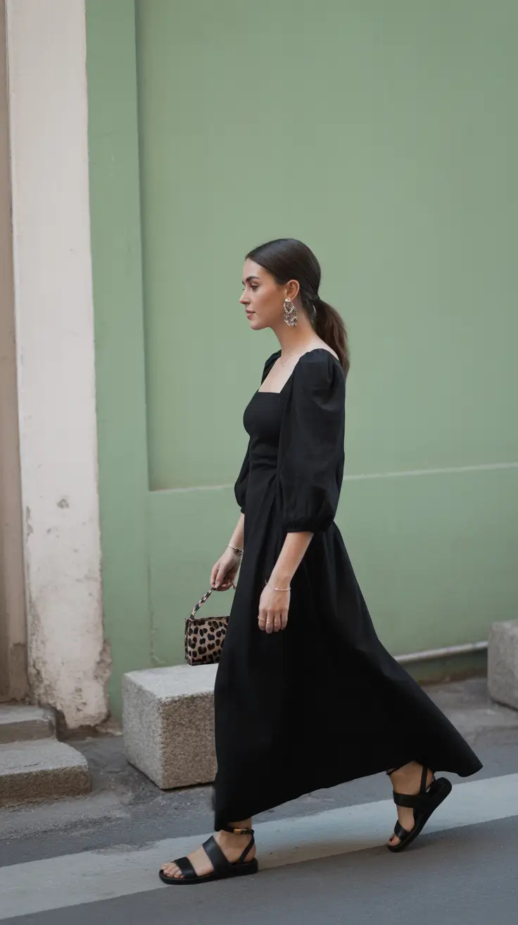 trendy spring outfit with sandals 2026 - Effortless Black Volume with Modern Flat Sandals