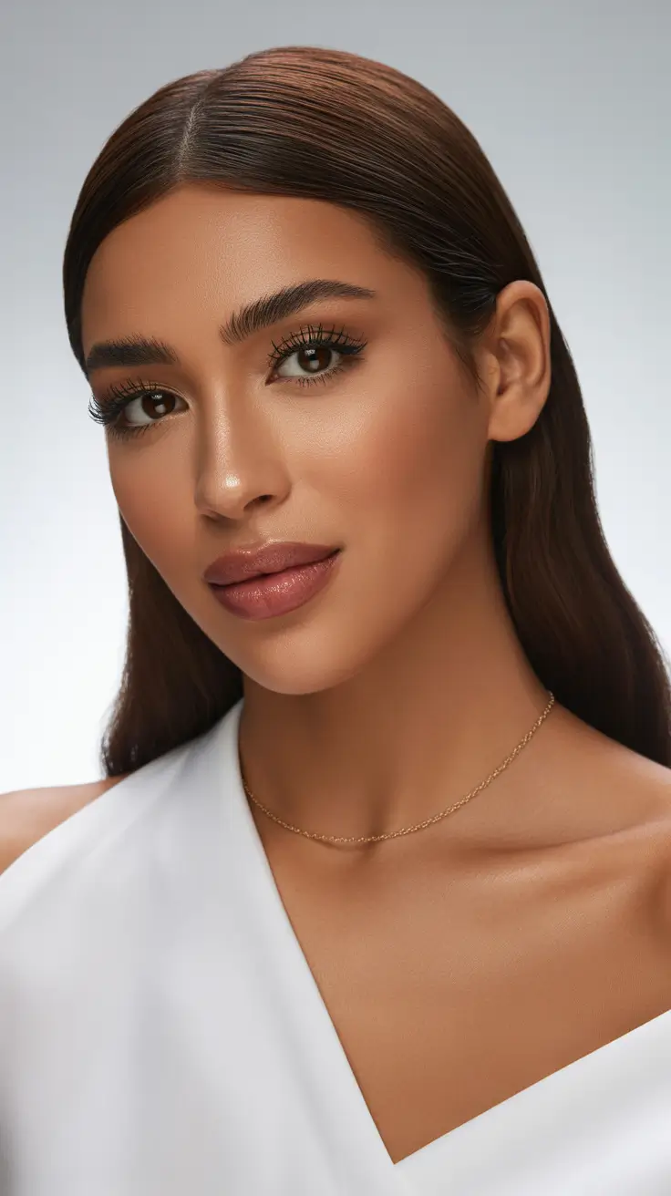 warm spring hair color ideas warm skin tone 2026 Polished Chestnut Sleekness for Neutral-Warm Spring Skin