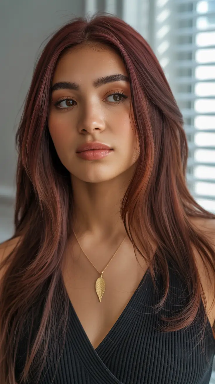 warm spring hair color ideas warm skin tone 2026 Soft Burgundy Rose for Warm Spring Radiance