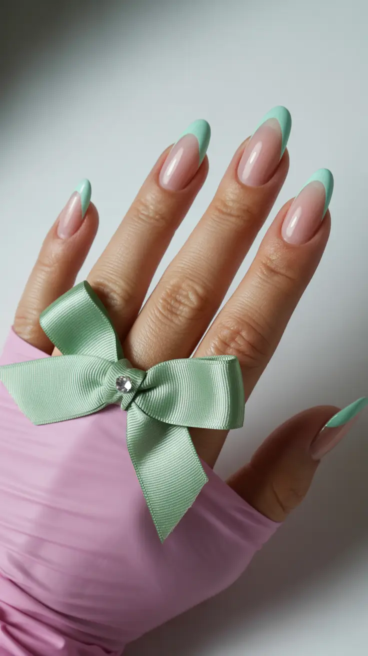spring nail art 2026 Mint Pastel French Almond Nails for Fresh Seasonal Mood