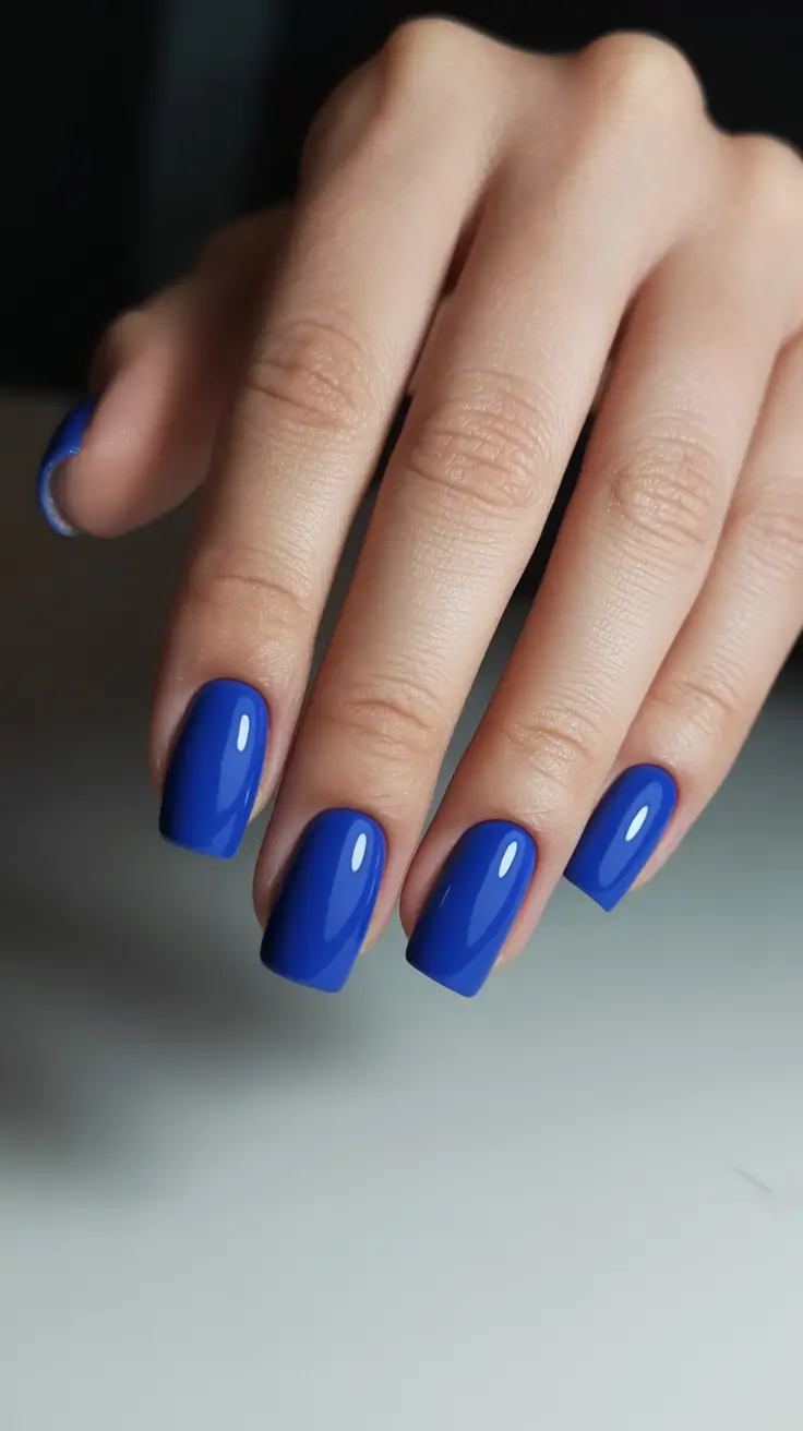 spring nail art 2026 Glossy Royal Blue Square Nails for Bold Modern Simplicity
