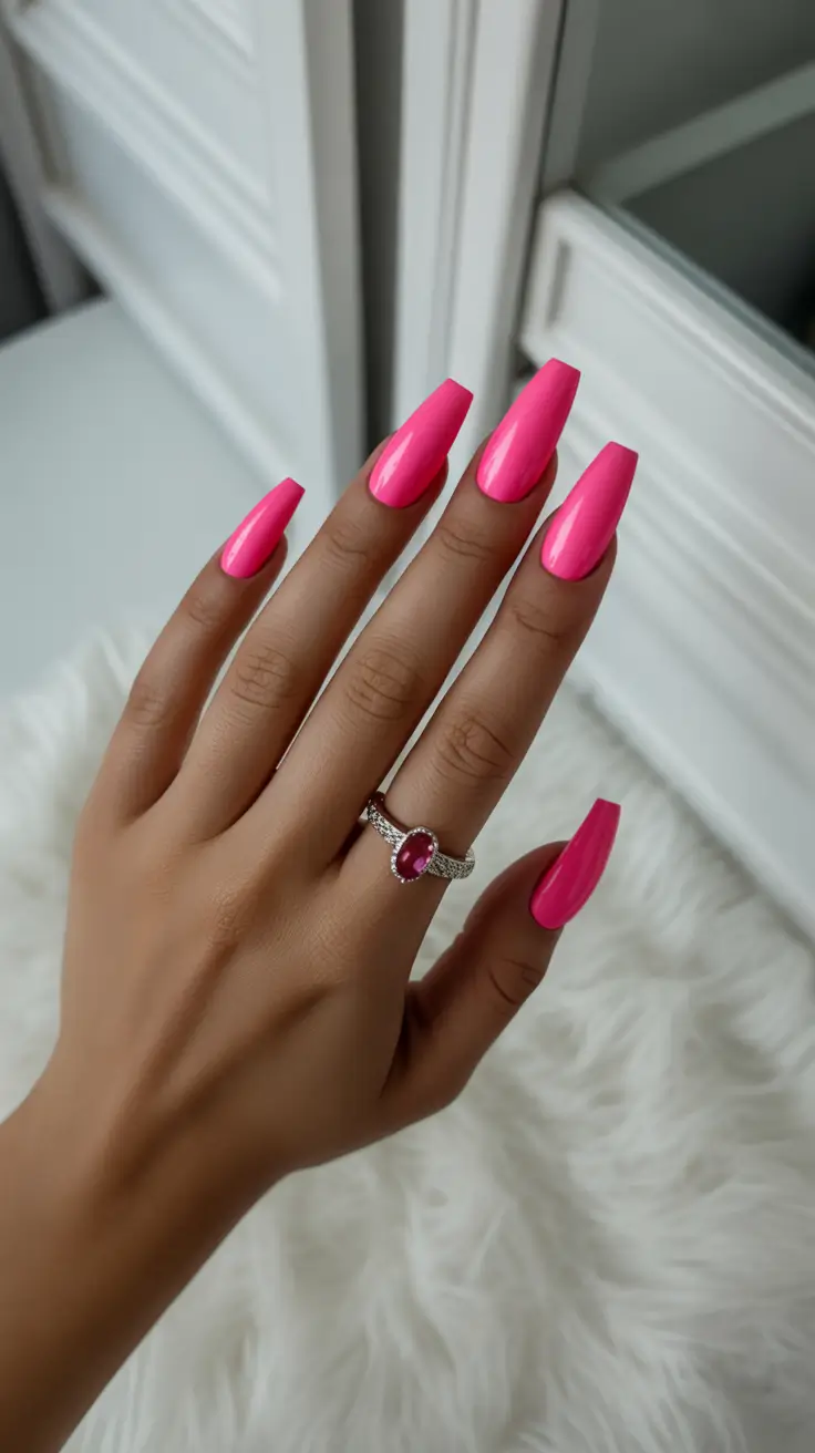 best spring nails coffin 2026 Hot Pink Gloss Coffin Nails for a Bold Spring Statement