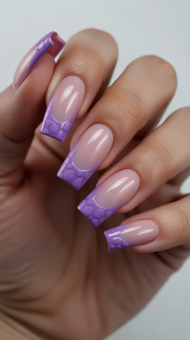 best spring nails coffin 2026 Lavender Bubble French Coffin Nails