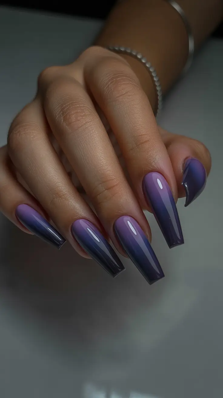 best spring nails coffin 2026 Dark Ombre Coffin Nails with Gothic Edge