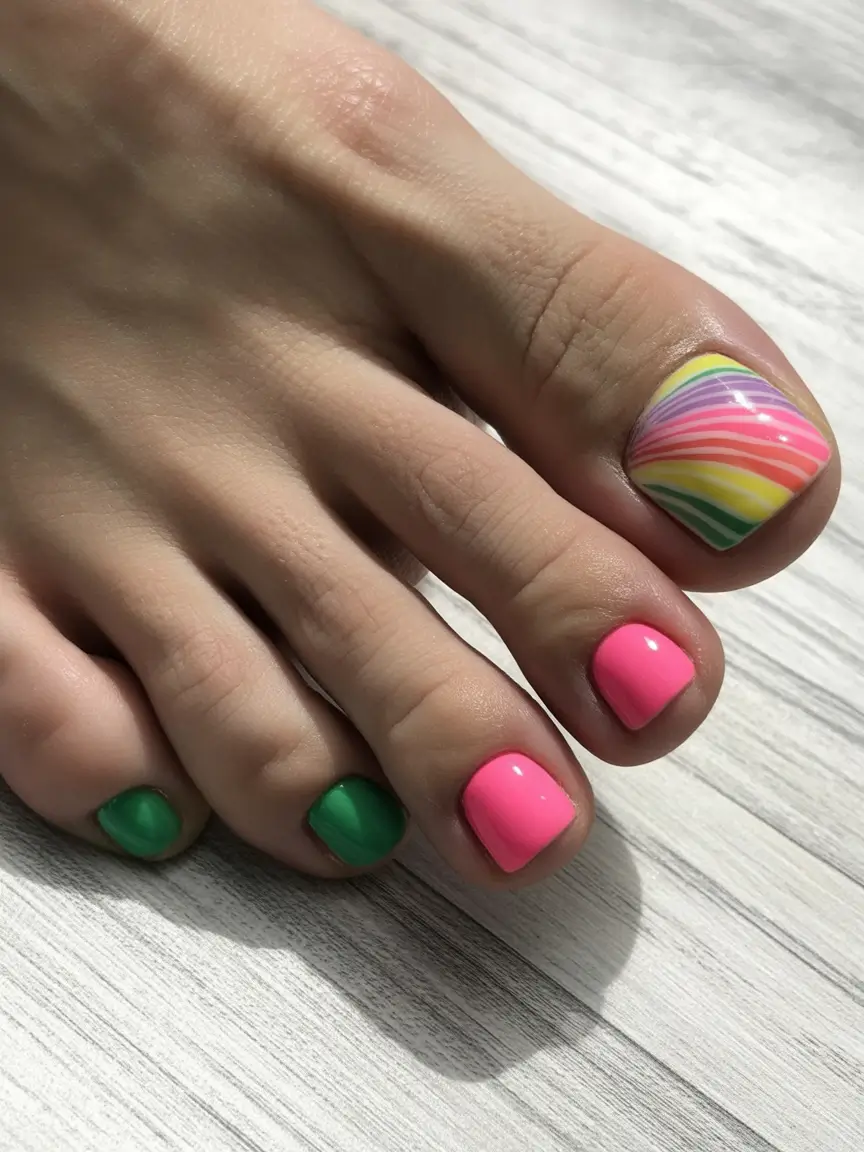 spring toe nail colors 2026 playful rainbow design