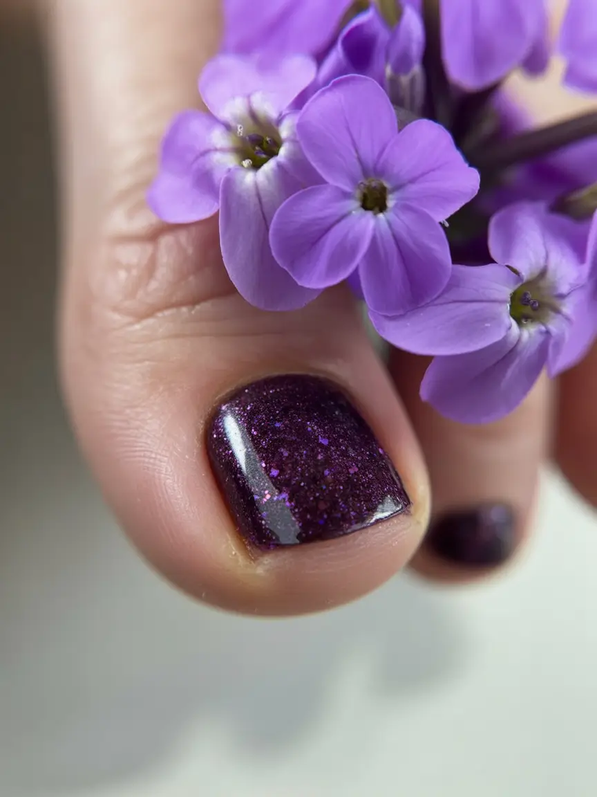spring toe nail colors 2026 glitter plum pedicure