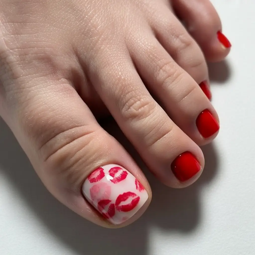 spring toe nail colors 2026 red pedicure with lip art