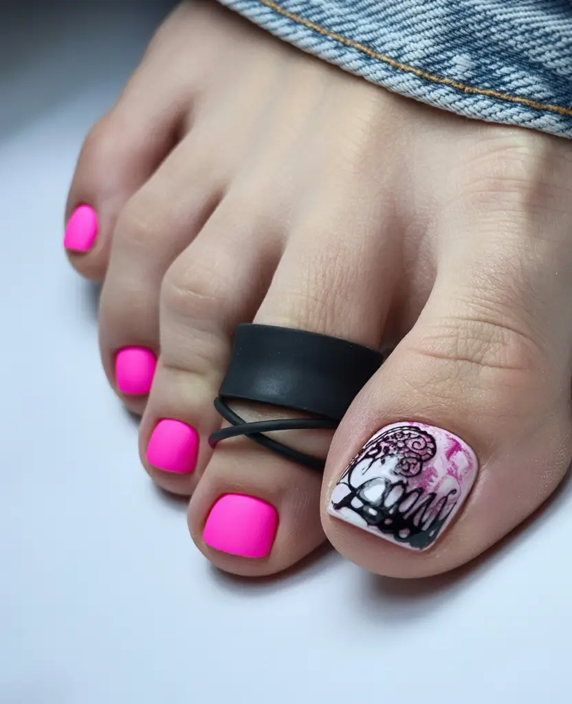 spring toe nail colors 2026 hot pink artistic pedicure