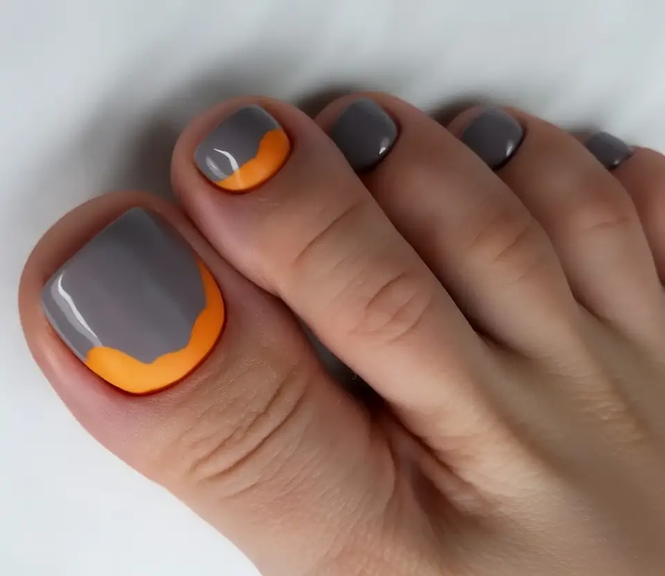 spring toe nail colors 2026 gray orange modern pedicure
