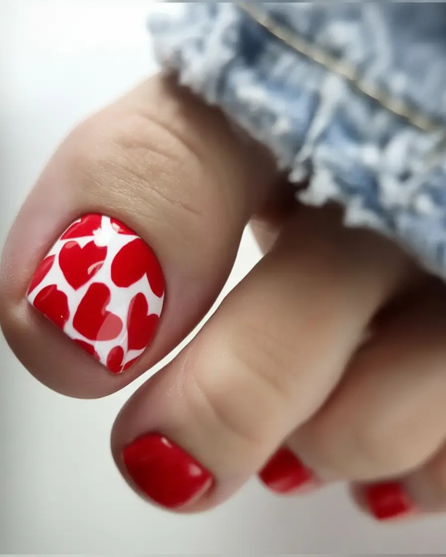 spring toe nail colors 2026 romantic red heart pedicure