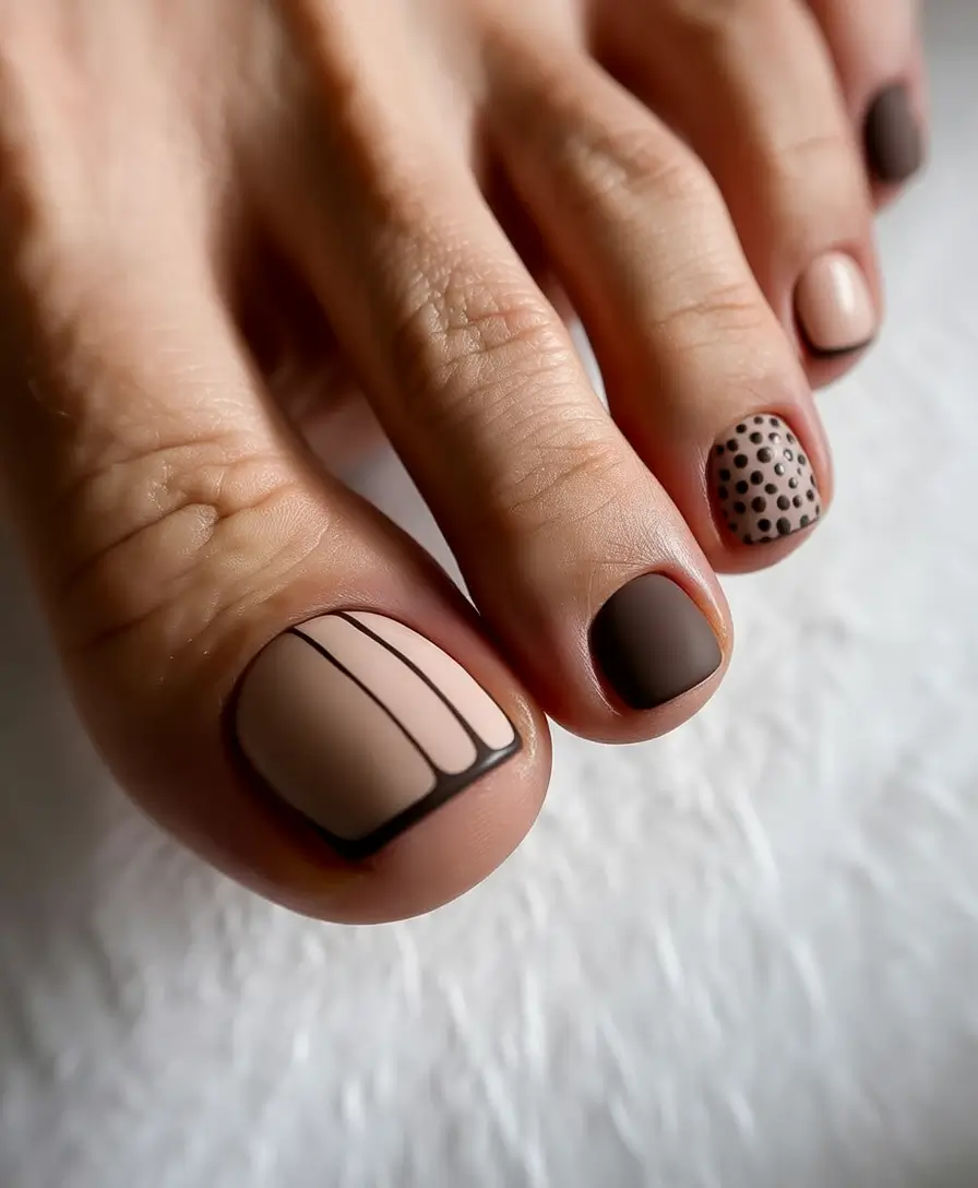 spring toe nail colors 2026 neutral geometric pedicure design