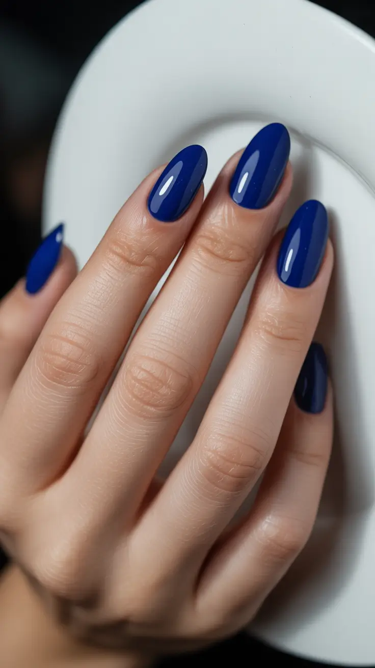 best spring vacation nails 2026 Classic Deep Blue Almond Vacation Nails