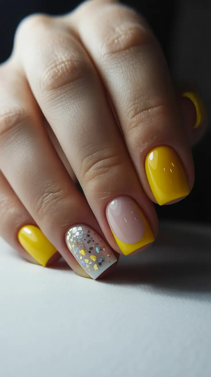 best spring vacation nails 2026 Sunny Yellow and Glitter Vacation Nails
