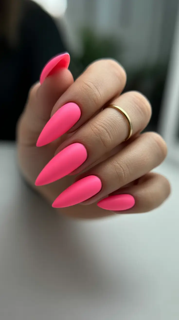 best spring vacation nails 2026 Neon Pink Almond Vacation Nails