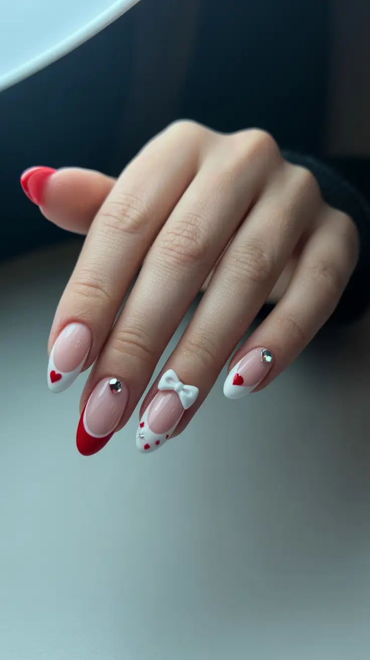 best spring vacation nails 2026 Romantic Heart French Tip Almond Nails