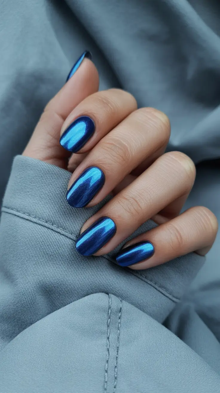 best spring vacation nails 2026 Metallic Ocean Blue Chrome Nails