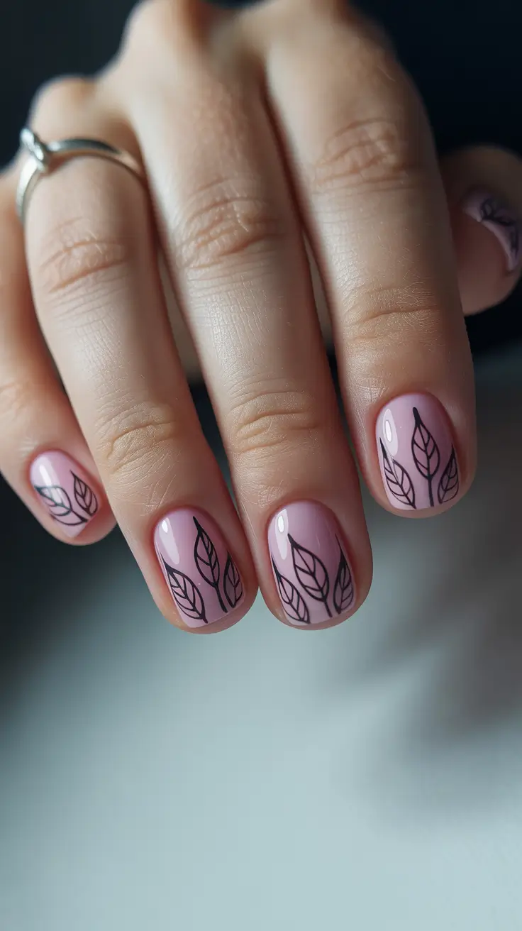 chic spring aura nails 2026 Delicate Pink Aura Nails with Botanical Line Art