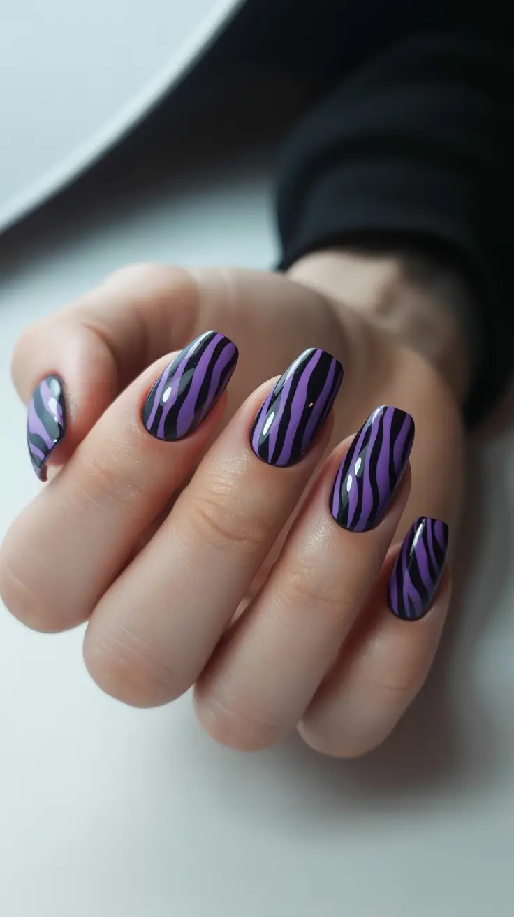chic spring aura nails 2026 Bold Purple Zebra Aura Nails with Graphic Edge