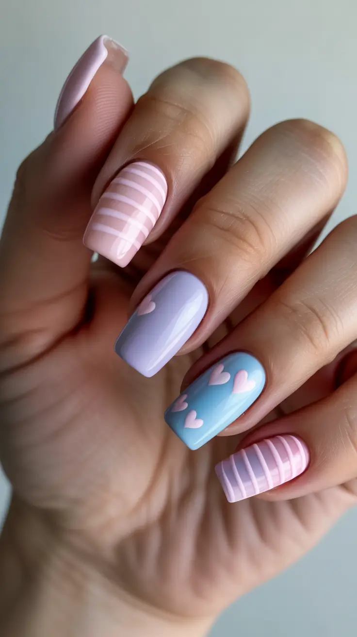 chic spring aura nails 2026 Playful Pastel Aura Nails with Sweet Heart Details