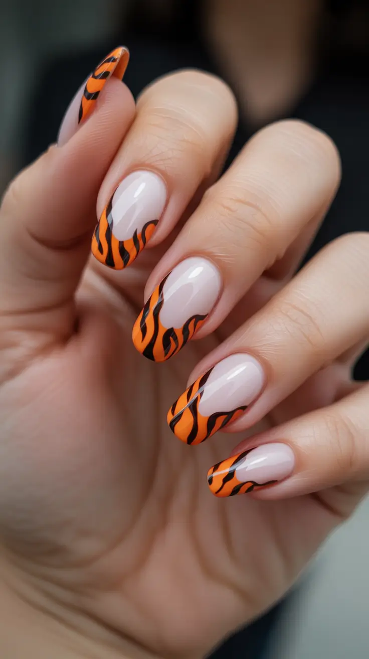 chic spring aura nails 2026 Playful Orange Aura Tips with Graphic Energy
