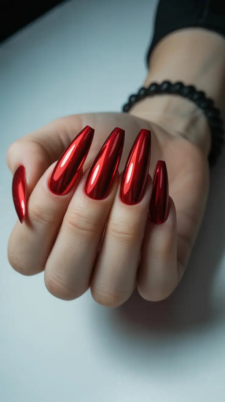 chic spring aura nails 2026 High-Gloss Red Chrome Aura with Bold Spring Energy