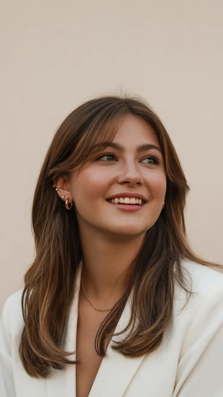 chic spring caramel hair color 2026 Relaxed Brunette Layers with Natural Caramel Movement