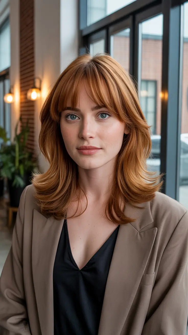 chic spring caramel hair color 2026 Warm Auburn Caramel Layers with Soft Volume