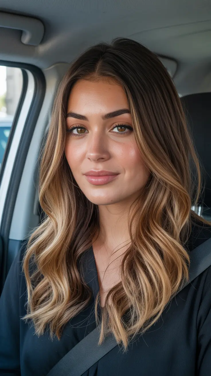 chic spring caramel hair color 2026 Warm Caramel Balayage with Sunlit Dimension