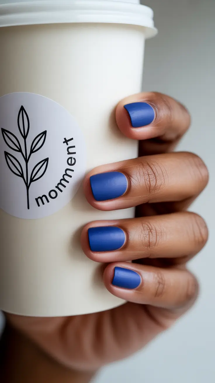 classy spring gel nails 2026 Matte Denim Blue Short Nails for Casual Spring Style