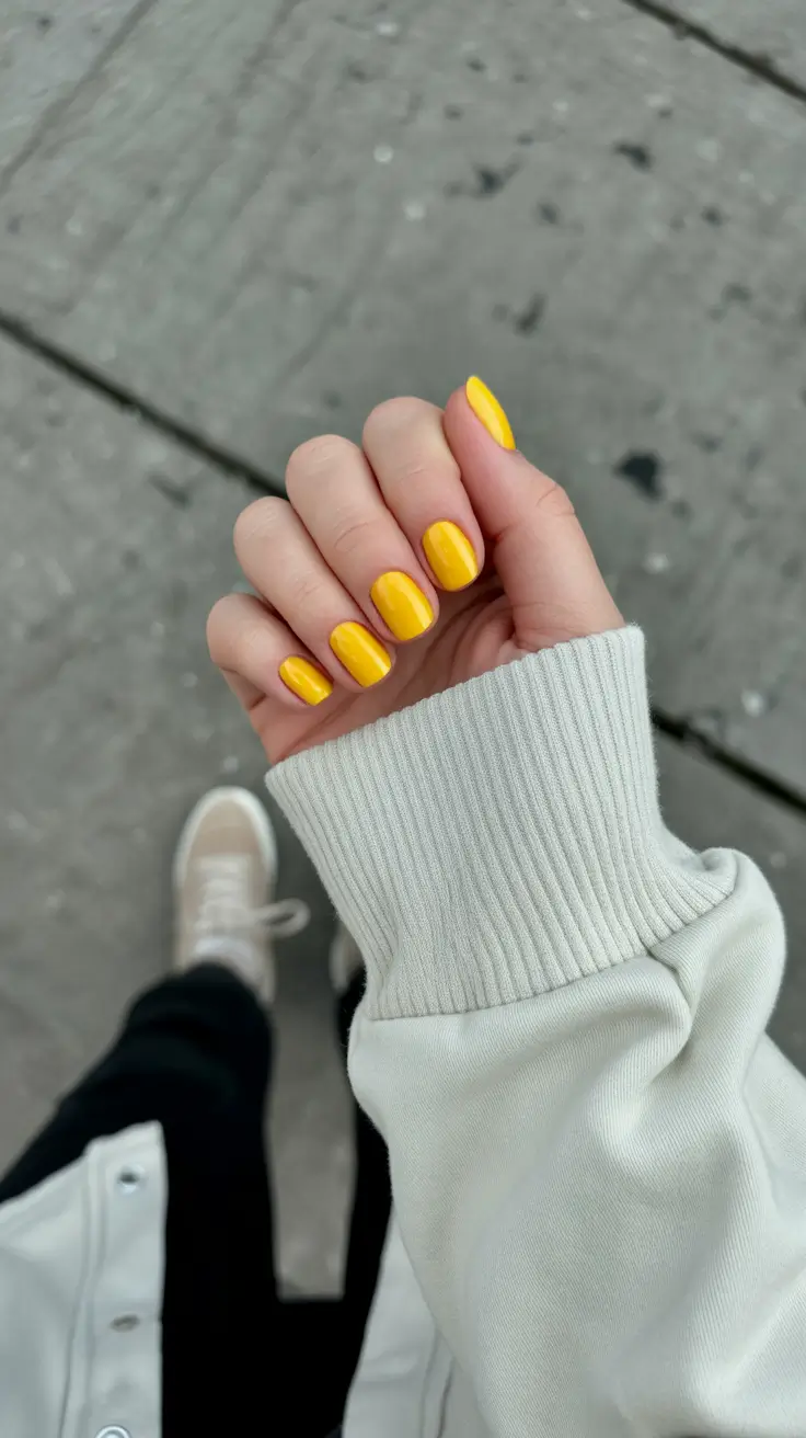 classy spring gel nails 2026 Bright Yellow Short Nails for Playful Spring Energy