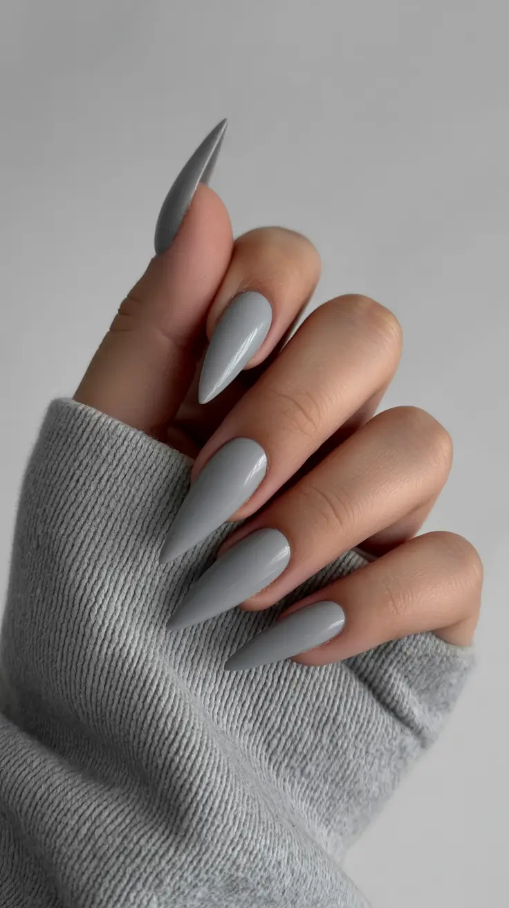 classy spring gel nails 2026 Minimalist Grey Stiletto Nails for Modern Elegance