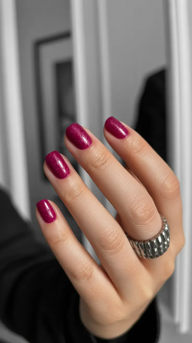 classy spring gel nails 2026 Glossy Berry Pink Short Gel Nails