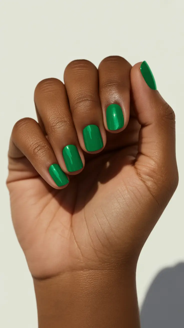 classy spring nails for dark skin 2026 Vibrant Emerald Short Nails for Fresh Spring Color