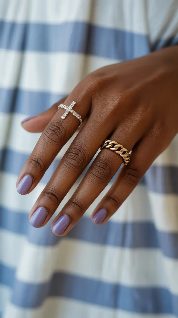 classy spring nails for dark skin 2026 Soft Lavender Minimalism for Fresh Spring Hands