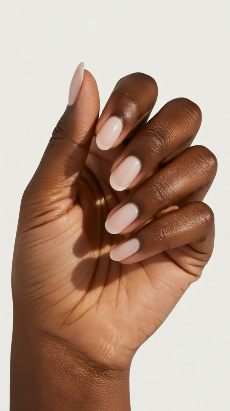 classy spring nails for dark skin 2026 Milky Pink Almond Nails for Elegant Everyday Style