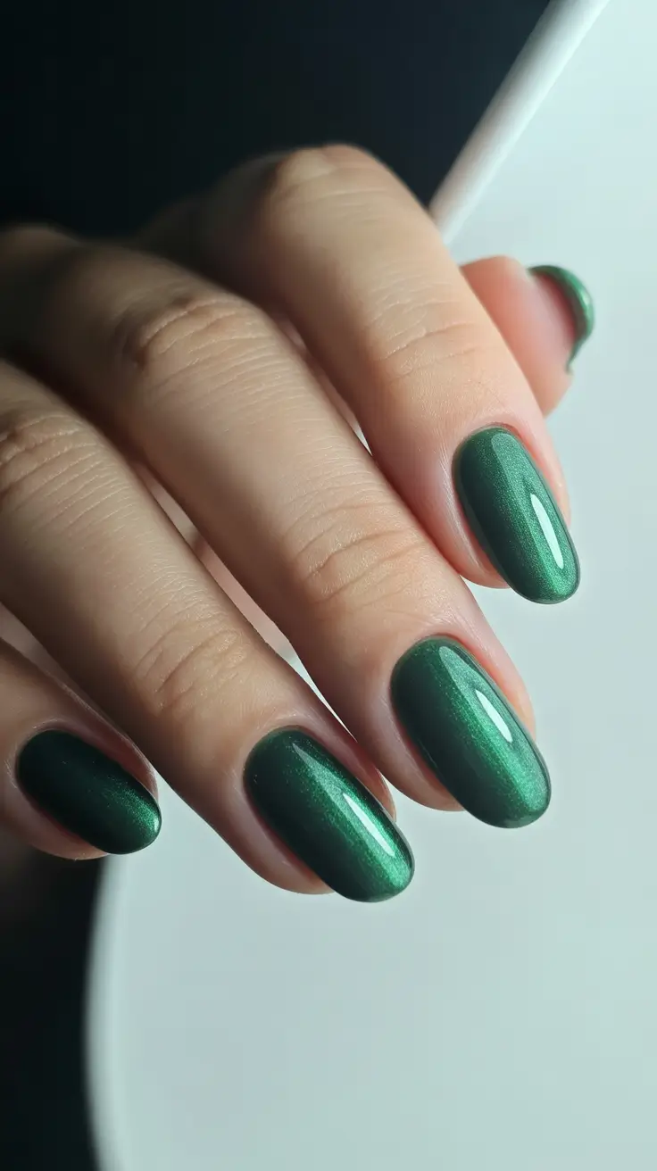 classy spring nails simple 2026 Deep Emerald Green Glossy Almond Nails