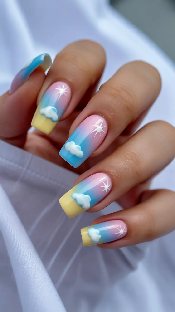 classy spring nails simple 2026 Pastel Rainbow Sky Nail Art