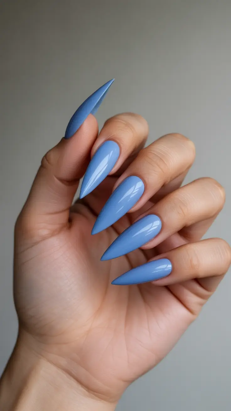 classy spring nails simple 2026 Minimal Pastel Blue Almond Nails