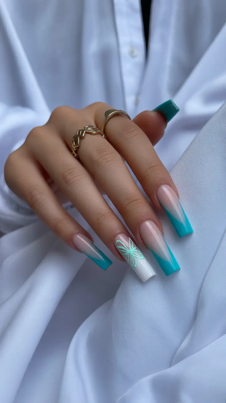 classy spring nails simple 2026 Soft Green French Tip Square Nails