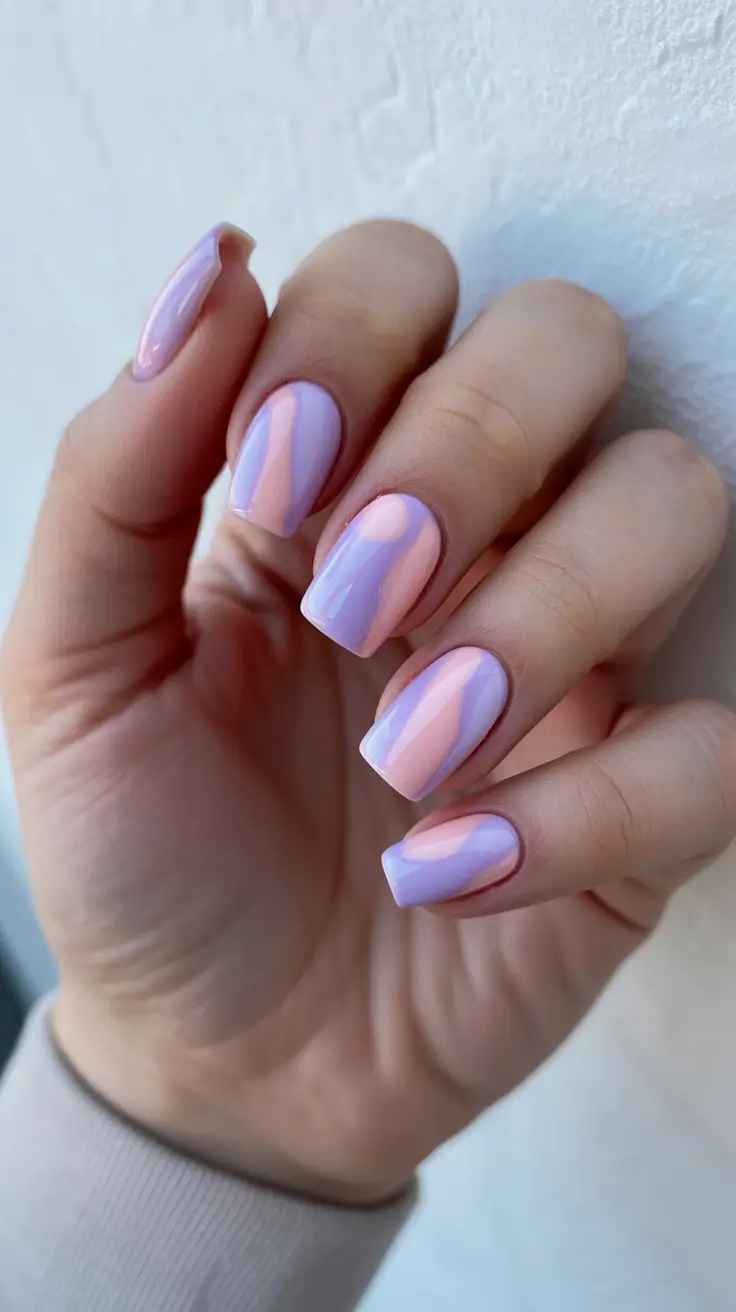 spring nails square 2026 Pastel Swirl Square Dream